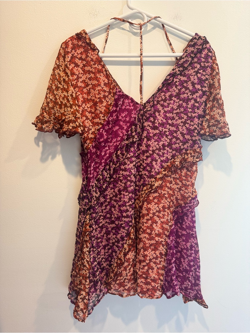 Anthropologie Floral Mini Dress in Magenta and Rust - Picture 6 of 8